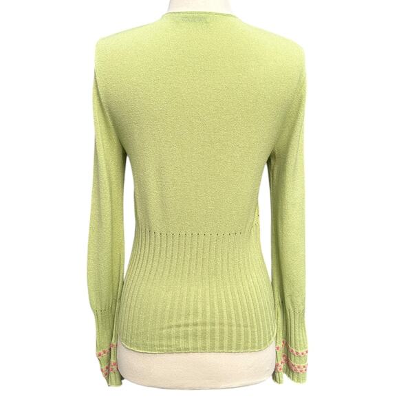 SOLD Vintage Y2K Dbline fitted Cardigan Green Pink Preppy embroidered fairy - Picture 4 of 11